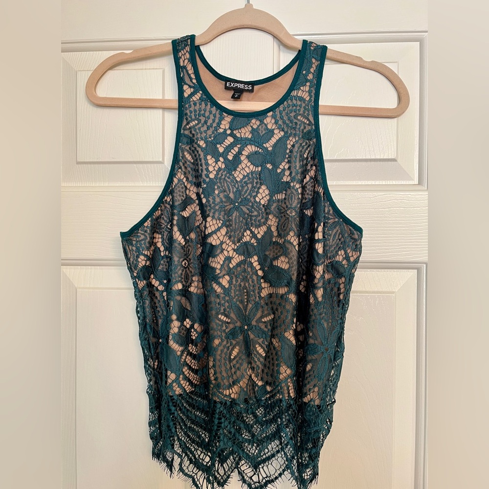 Express Dark Green Lace Tank Top